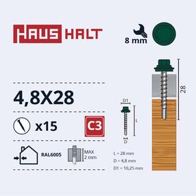 Pašvītņojošā skrūve Haushalt, 4.8 mm x 28 mm, 15 gab.