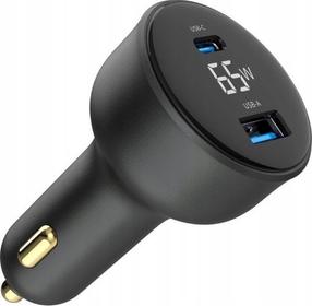 Automobilinis įkroviklis Gembird, USB Type C/USB Type A, juoda sp., 65 W