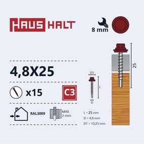 Pašvītņojošā skrūve Haushalt, 4.8 mm x 25 mm, 15 gab.