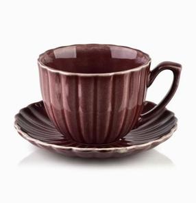  Puodelis su lėkštute AffekDesign Evie, bordo sp., 0.3 l