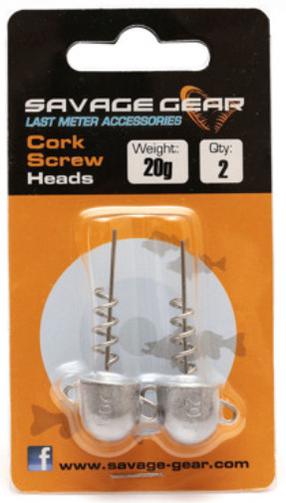Galvas āķi Savage Gear Cork Screw Heads, 20 g, sudraba krās., 2 gab.