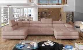Kampinė sofa Rodrigo Omega 91, rožinė sp., kairinė, 202 x 345 cm x 90 cm