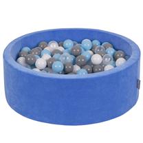 Baseinas su kamuoliukais KiddyMoon Velvet ball pit Round 200 Balls, 90 cm x 90 cm, 200 vnt, skaidri sp./mėlyna sp.