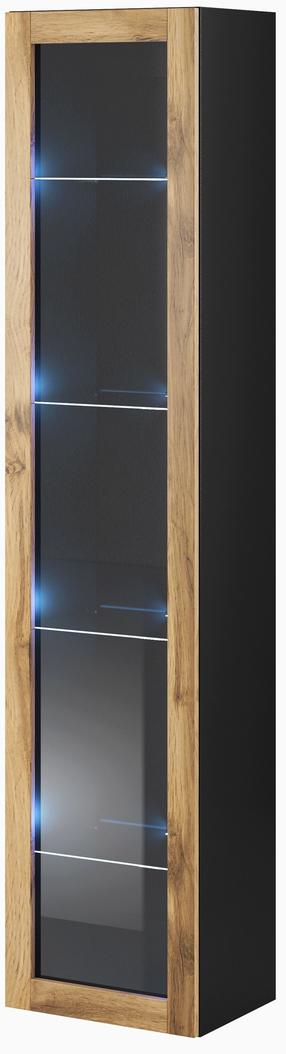 Vitrina Cama Meble Vigo 180 180, ąžuolo sp./juoda sp., 40 cm x 30 cm x 180 cm