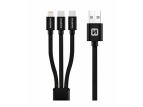Универсальное зарядное устройство и кабель для передачи данных Swissten 3in1, Lightning/USB Type-C, черный цв.