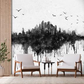 Fototapetas Artgeist Big city - abstract city skyline in black watercolour style, 175 cm x 245 cm
