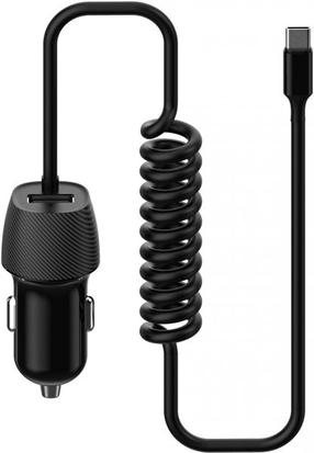 Automobilinis įkroviklis Platinet USB + USB-C cable, USB-C male/USB female, juoda sp.