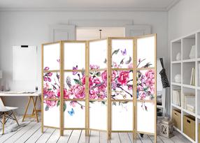 Širma Artgeist Pertvara - Style: Flowers And Butterflies II Paravent_Sj0030, įvairių spalvų, 225 cm x 172 cm