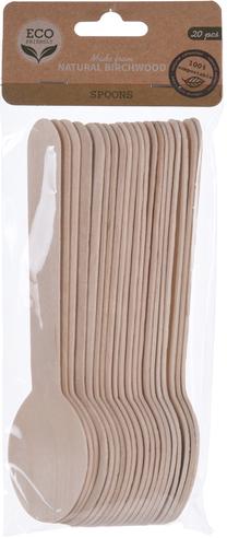 Vienkartiniai šaukštai Mondex Natural Birchwood, 20 vnt.