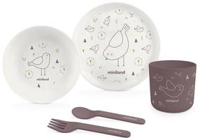 Trauku komplekts Miniland ECO Chick, 0 mēn., dabiski bioloģiski materiāli, balta krās./rozā krās.