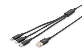 Kabelis Digitus AK-300160-010-S AK-300160-010-S USB, Lightning/USB-C/Micro-USB, 1 m, melna krās.