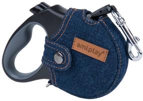 Automātiskā pavada Amiplay Denim, zilimelns krās., M 5m