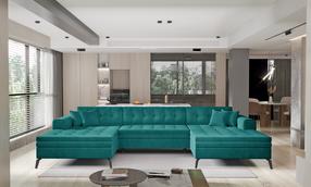Kampinė sofa Vertizo Velvetmat 38, žalia sp., 350 x 170 cm x 93 cm