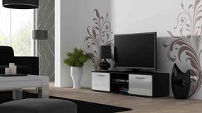 TV staliukas Cama Meble Soho 140, balta sp./juoda sp./tamsiai pilka sp., 140 cm x 43 cm x 37 cm