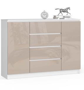 Komoda Akord K140 2D 4SZ CLP, balta/smėlio, 40 cm x 138 cm x 99 cm