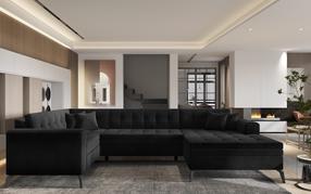 Kampinė sofa Montez Lukso 10, juoda sp., dešininė, 180 x 340 cm x 93 cm