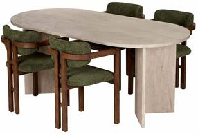 Valgomojo komplektas Kalune Design Meridia 4, žalia sp./riešuto sp./travertine sp.