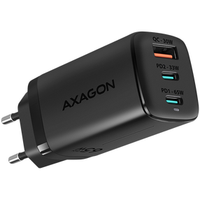 Telefona lādētājs Axagon ACU-DPQ65, USB Type A/2 x USB Type C, melna krās., 65 W