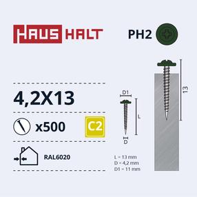 Саморез Haushalt DIN 14566, 4.2 мм x 13 мм, 500 шт.
