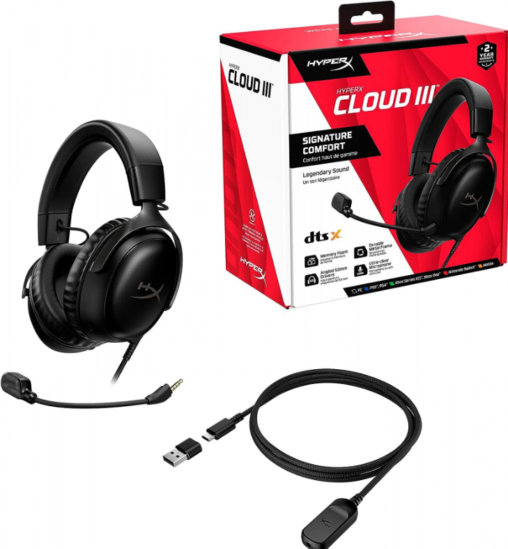 Laidinės žaidimų ausinės HyperX Cloud III 727A8AA, juodos