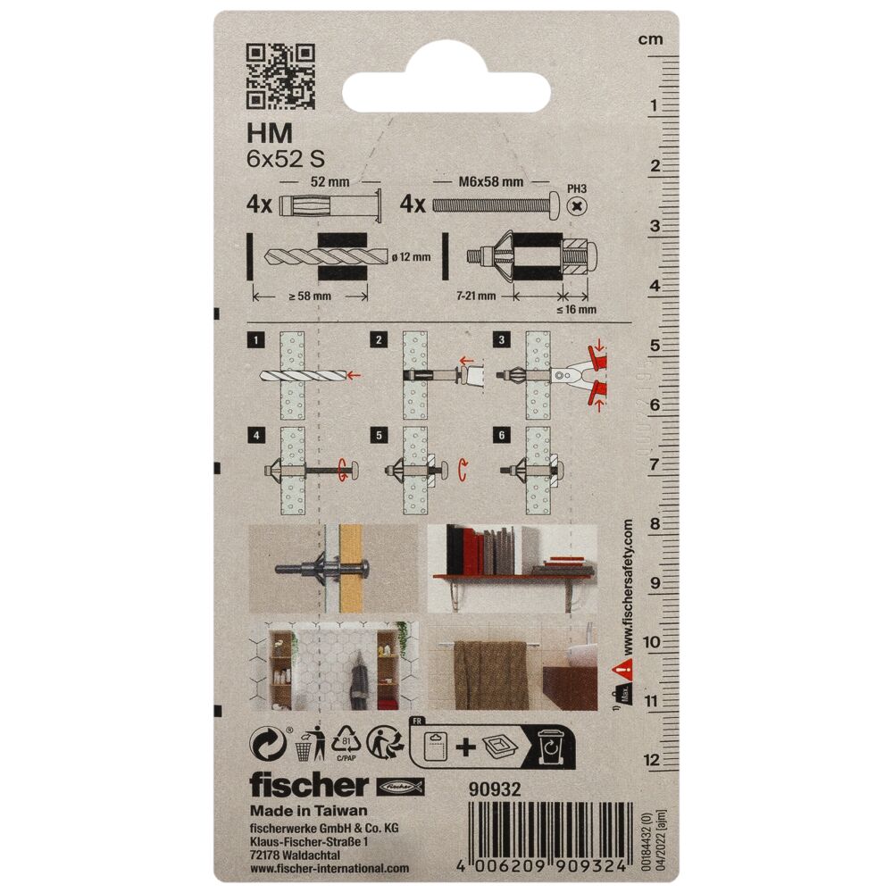 Inkaras Fischer, gipso kartono plokštėms, 6 mm x 52 mm, 4