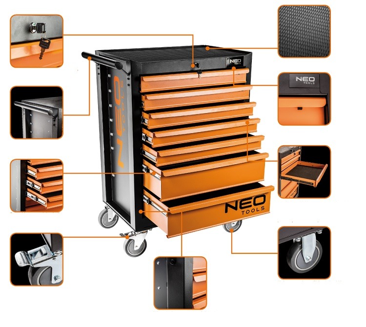 Įrankių vežimėlis NEO Tool Cabinet, 46 cm x 68 cm x 103 cm, juoda
