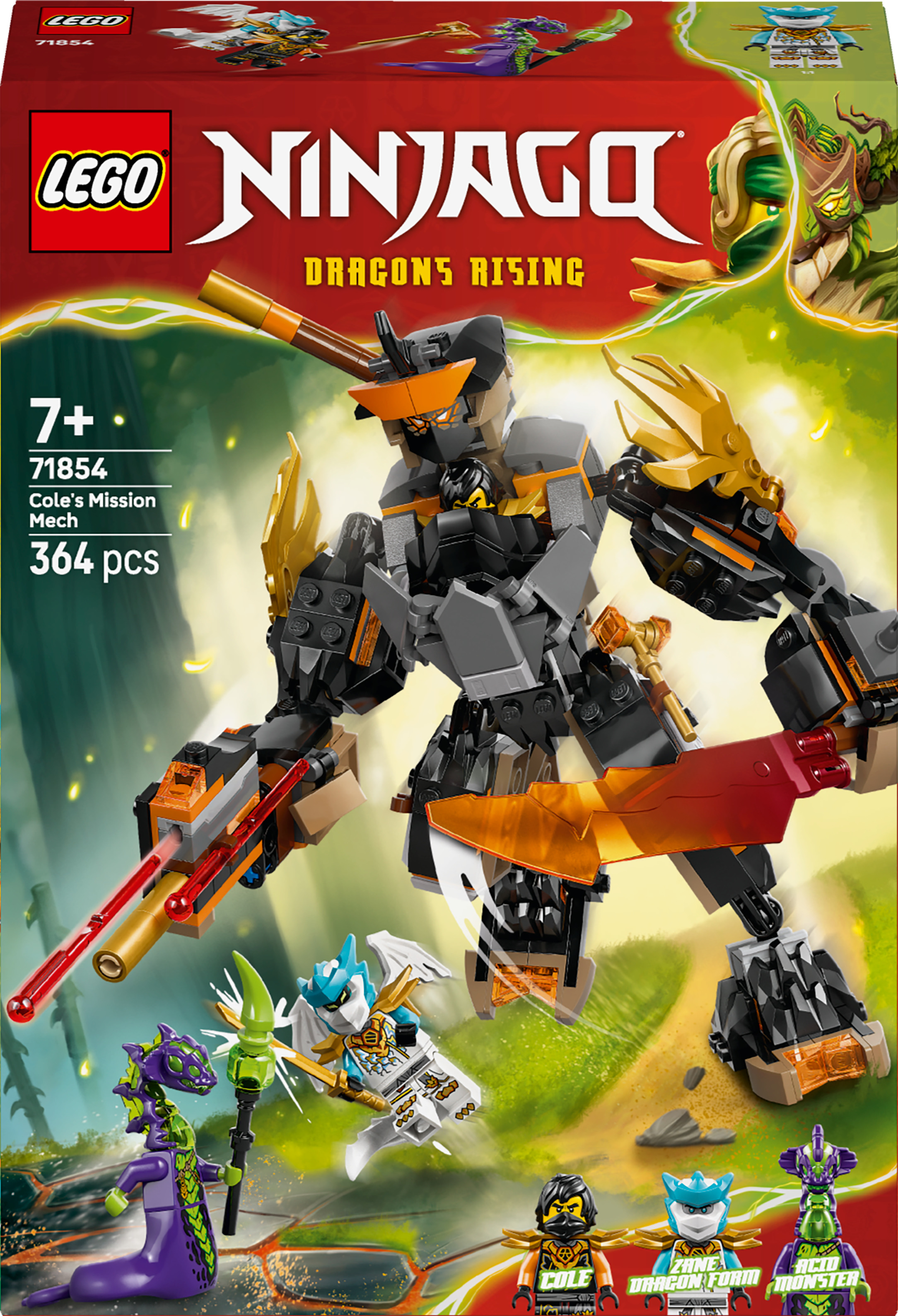 Konstruktorius LEGO® NINJAGO® Cole misijos robotas ir drakono