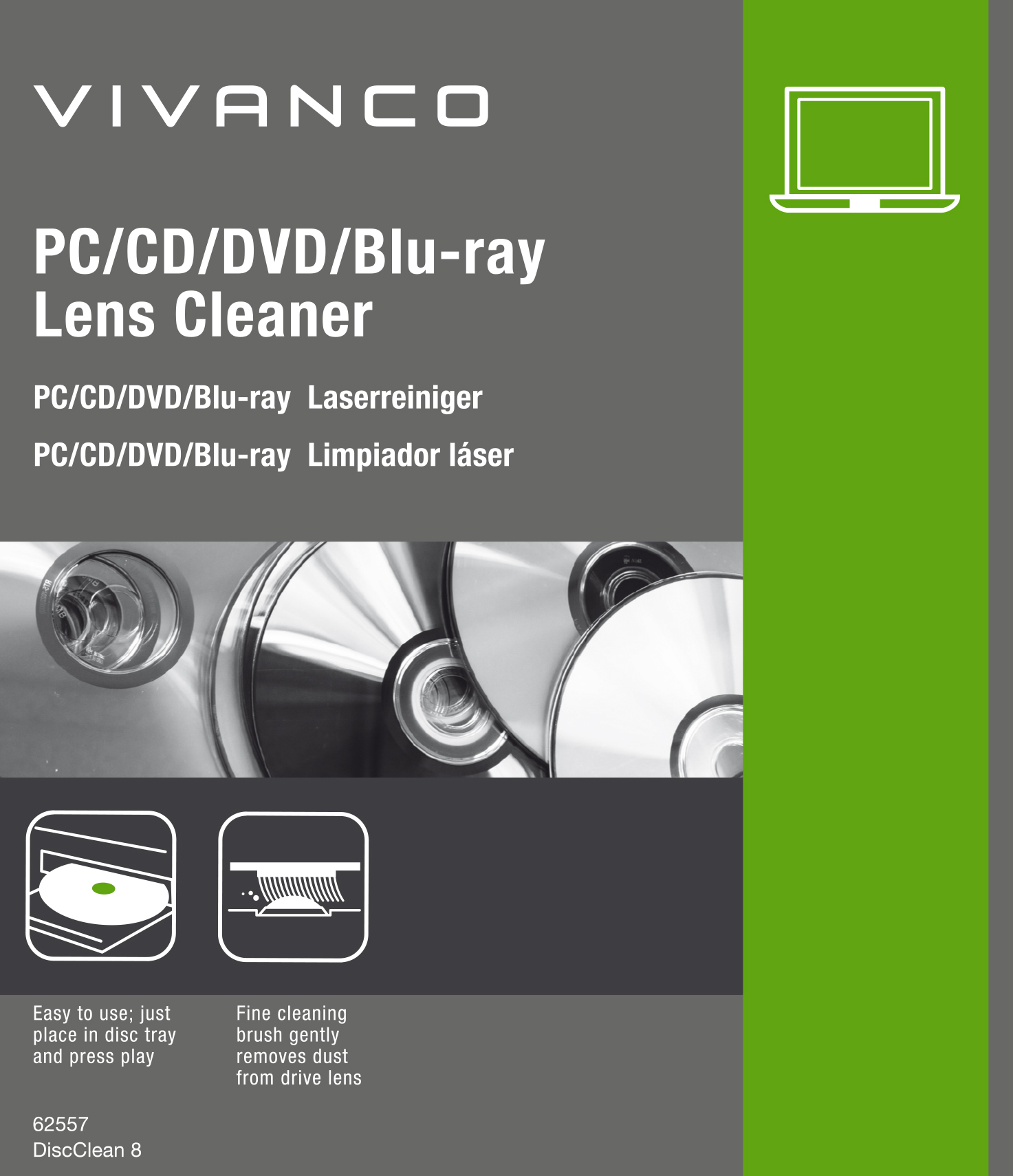 Diskas, diskams Vivanco CD/DVD/Blu-ray Lens Cleaner 62557 - Senukai.lt