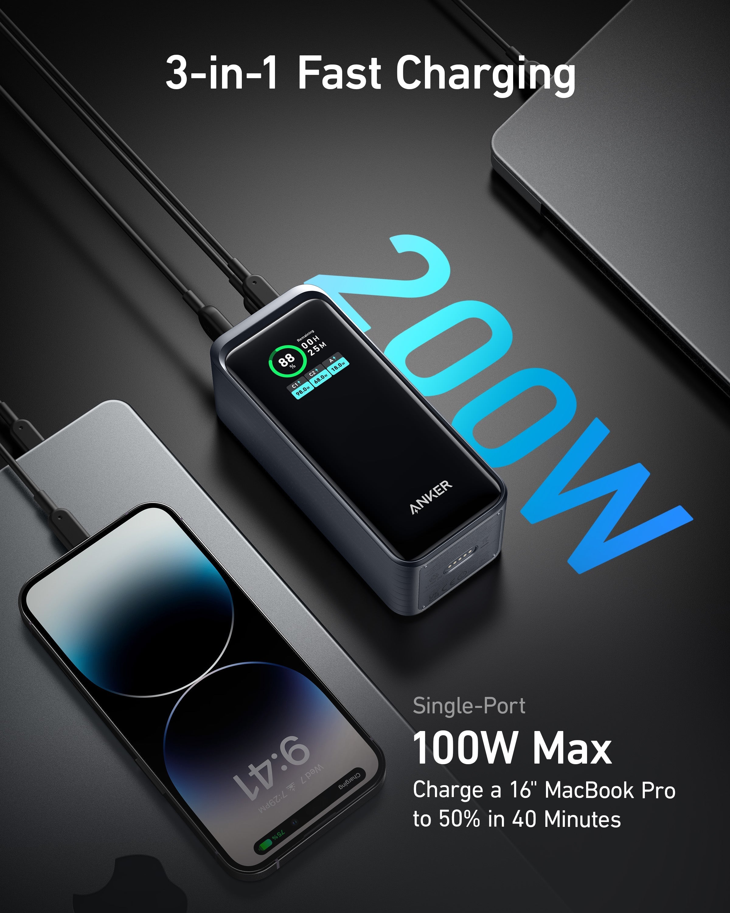 Nešiojamas įkroviklis (Power bank) Anker Prime, 20000 mAh, 200 W