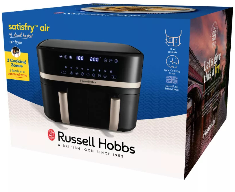 Karšto oro gruzdintuvė Russell Hobbs Satisfry Air Dual 27680-56, juoda sp., 2800 W, 9 l