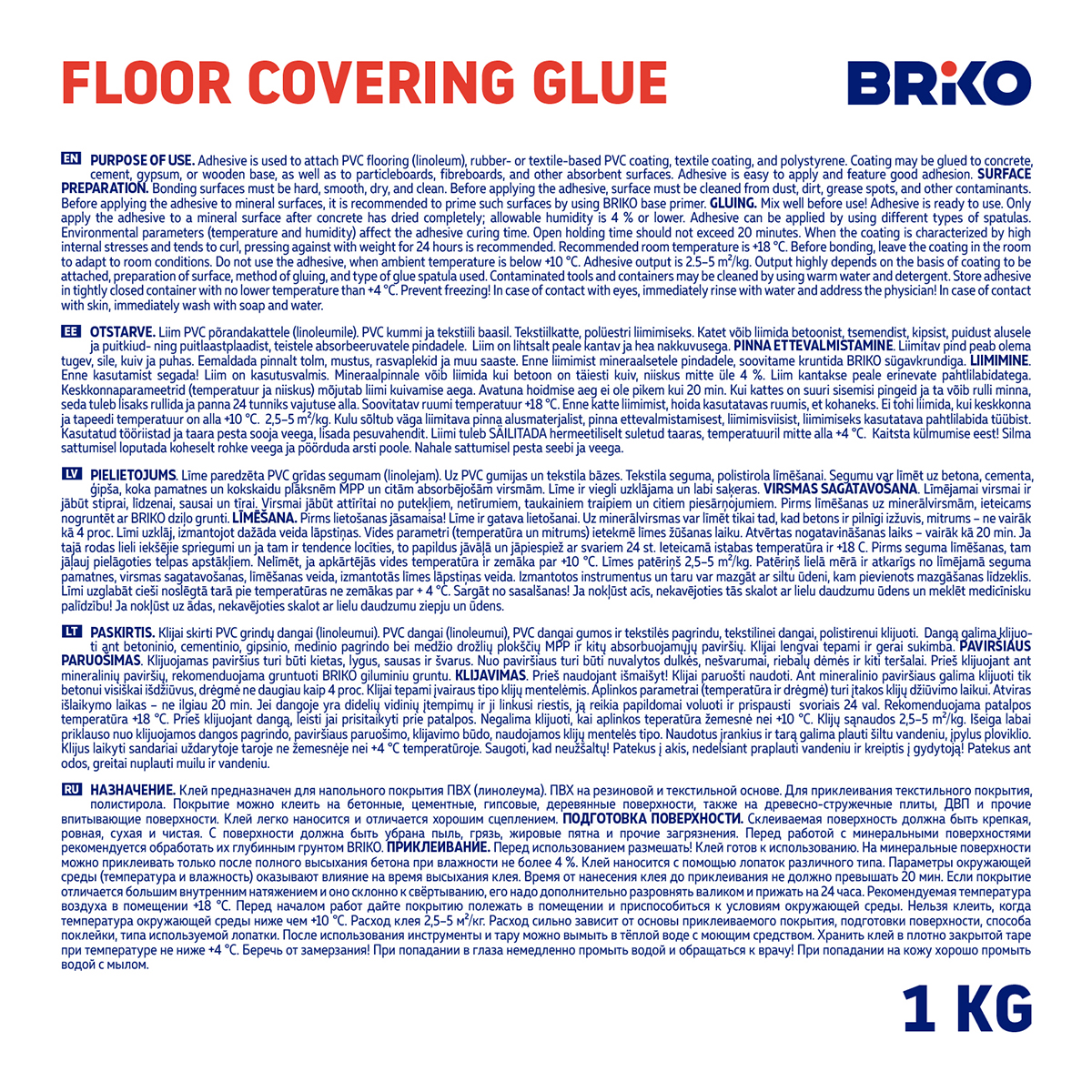 Klijai grindų dangos Briko Cover - Lim, 1 kg, balta sp. - Senukai.lt