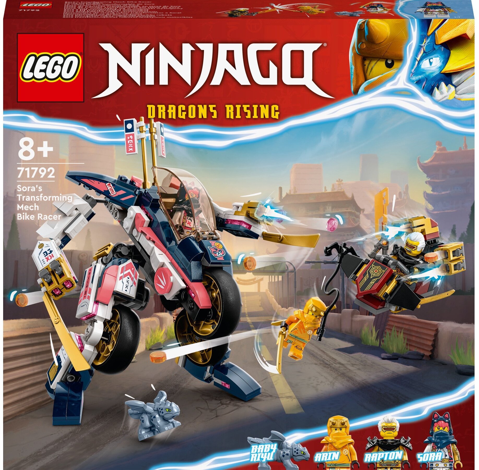 Konstruktorius LEGO® NINJAGO® Sora robotas-lenktyninis motociklas
