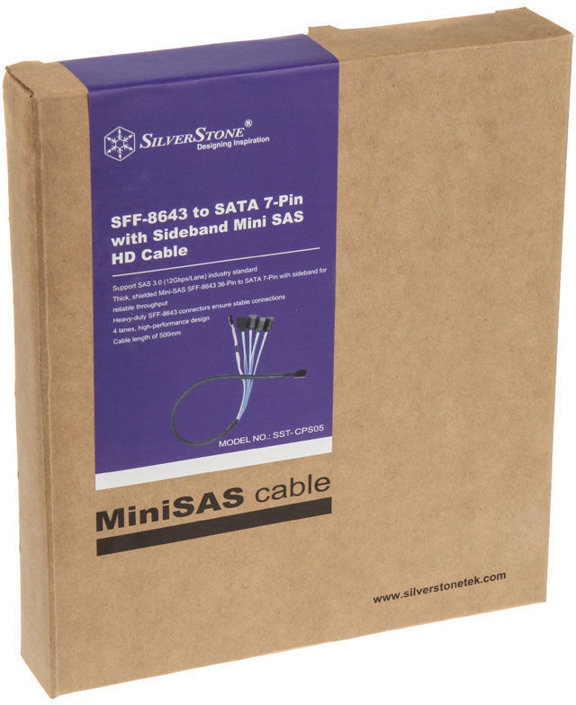 Câble SilverStone SST-CPS05 Mini SAS HD SFF-8643 Vers 4 SATA 0.5M Avec Bande Latérale