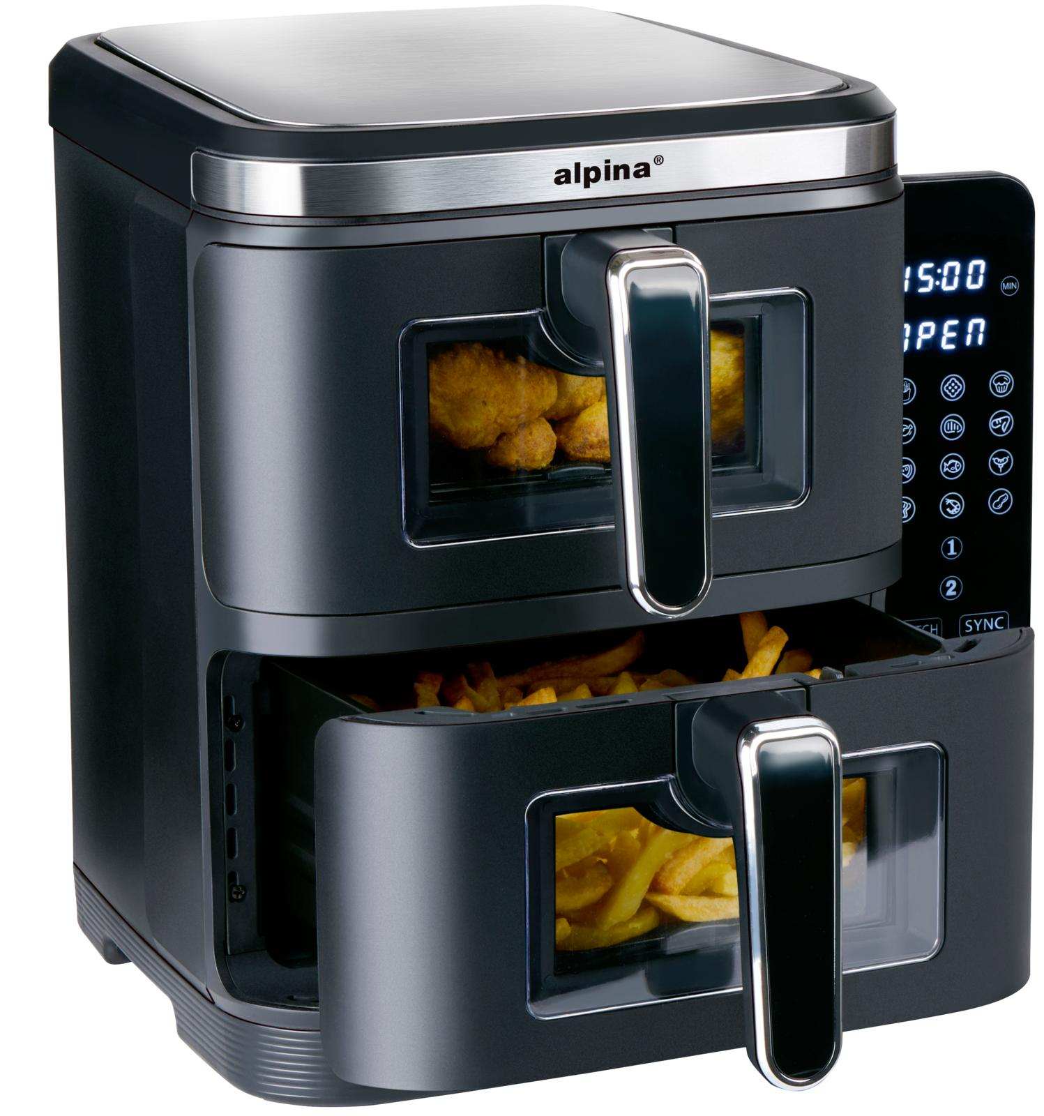 Karšto oro gruzdintuvė Alpina DOUBLE STACK, juoda sp., 2800 W, 11 l