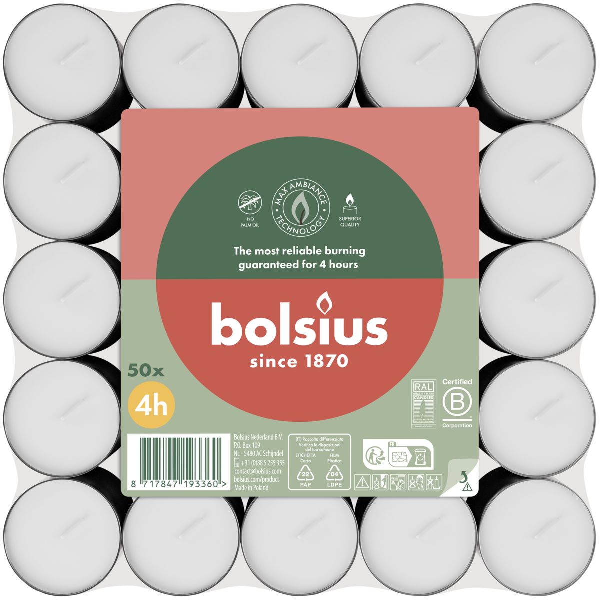 Svece, tējas sveces Bolsius Tealights, 4