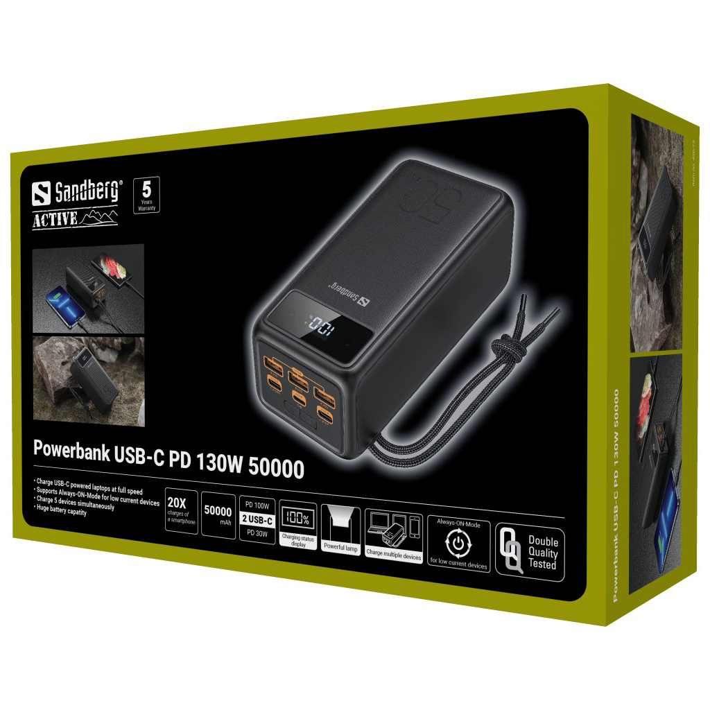 Nešiojamas įkroviklis (Power bank) Sandberg PD130, 50000 mAh, 130