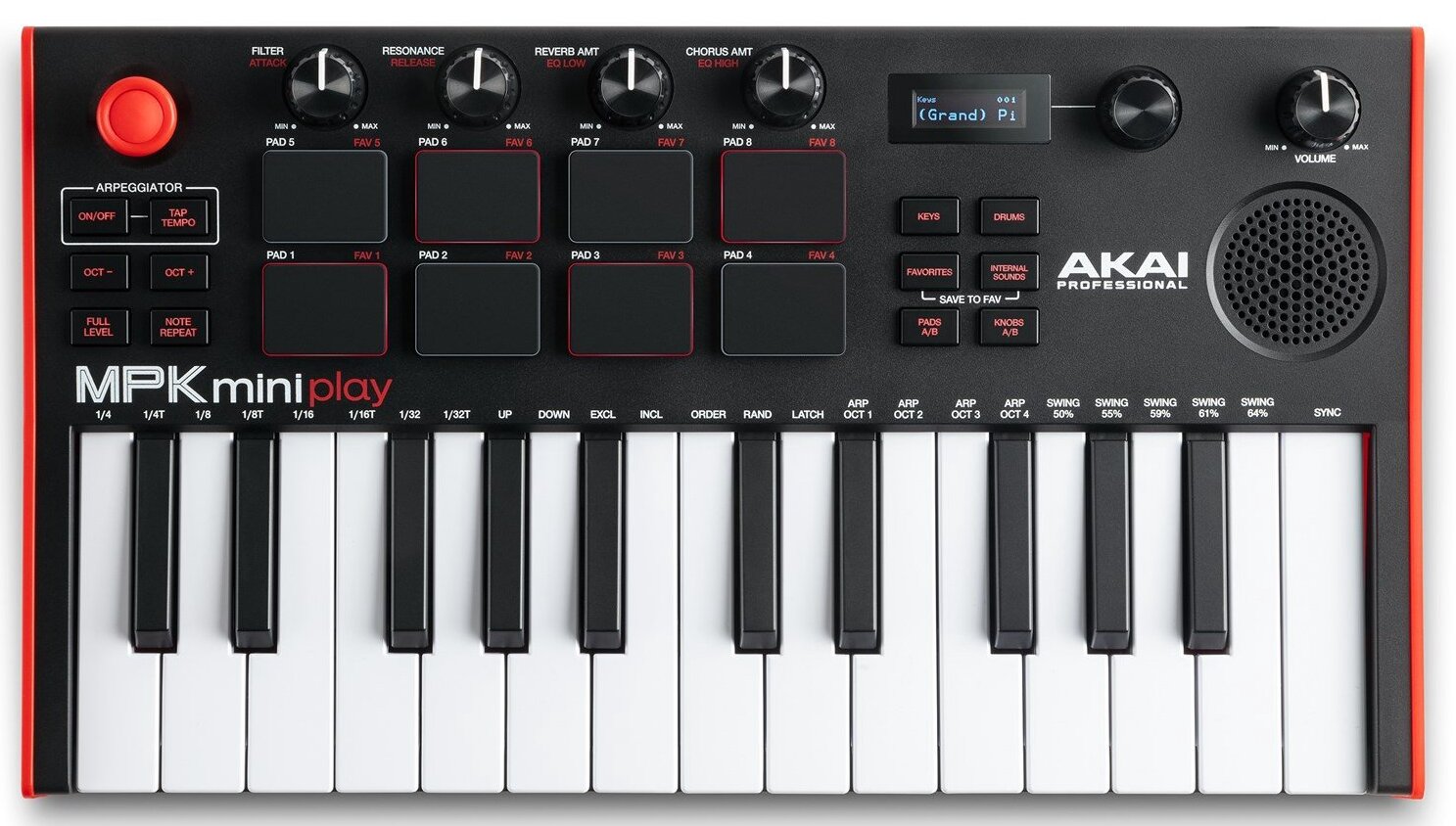 DTM・DAW AKAI Professional MPK mini Play MK3 MIDI MIDI klaviatūra AKAI MPK Mini Play MK3, juoda sp./raudona sp