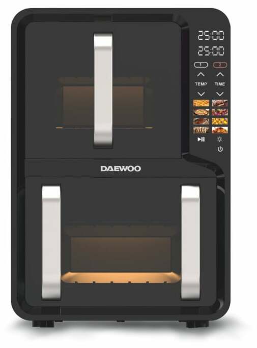 Karšto oro gruzdintuvė Daewoo DAF 2X1100 UDB, juoda sp., 3000 W, 12 l