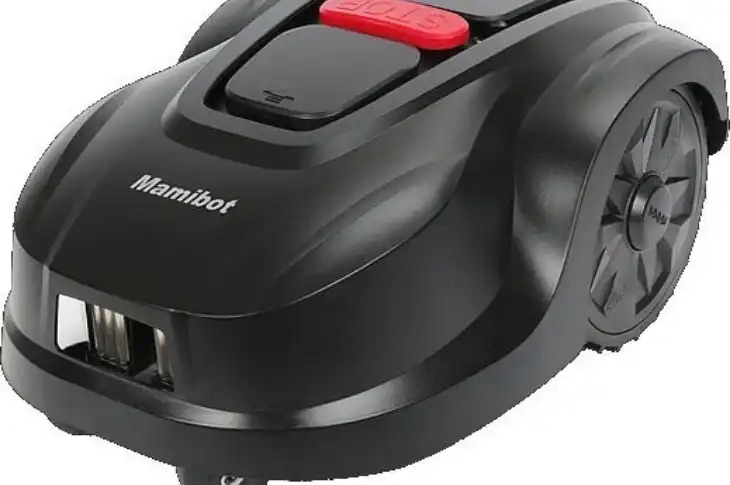 Musta värvi Mamibot robotniiduk valgel taustal.