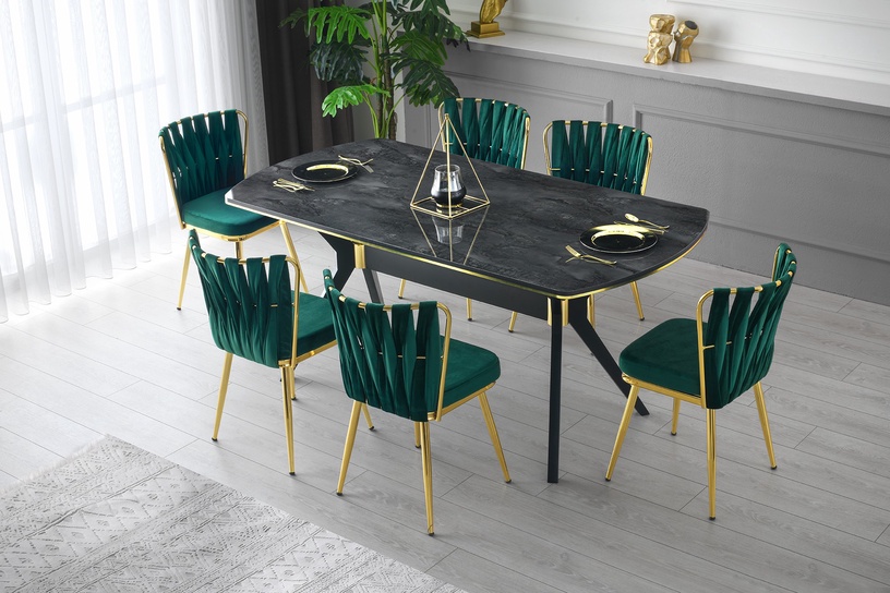 Söögilaud Kalune Design Ýkon, must, 90 cm x 180 cm x 77 cm