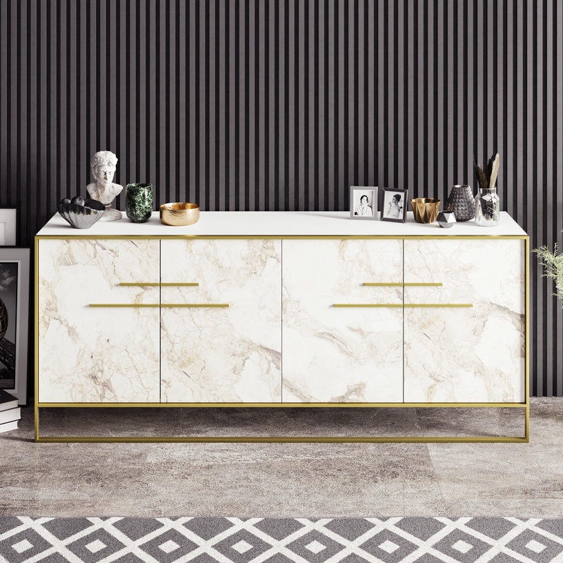 Комод Kalune Design Polka 875ZNA3512, золотой/белый, 179.9 см x 47.3 см x 75 см