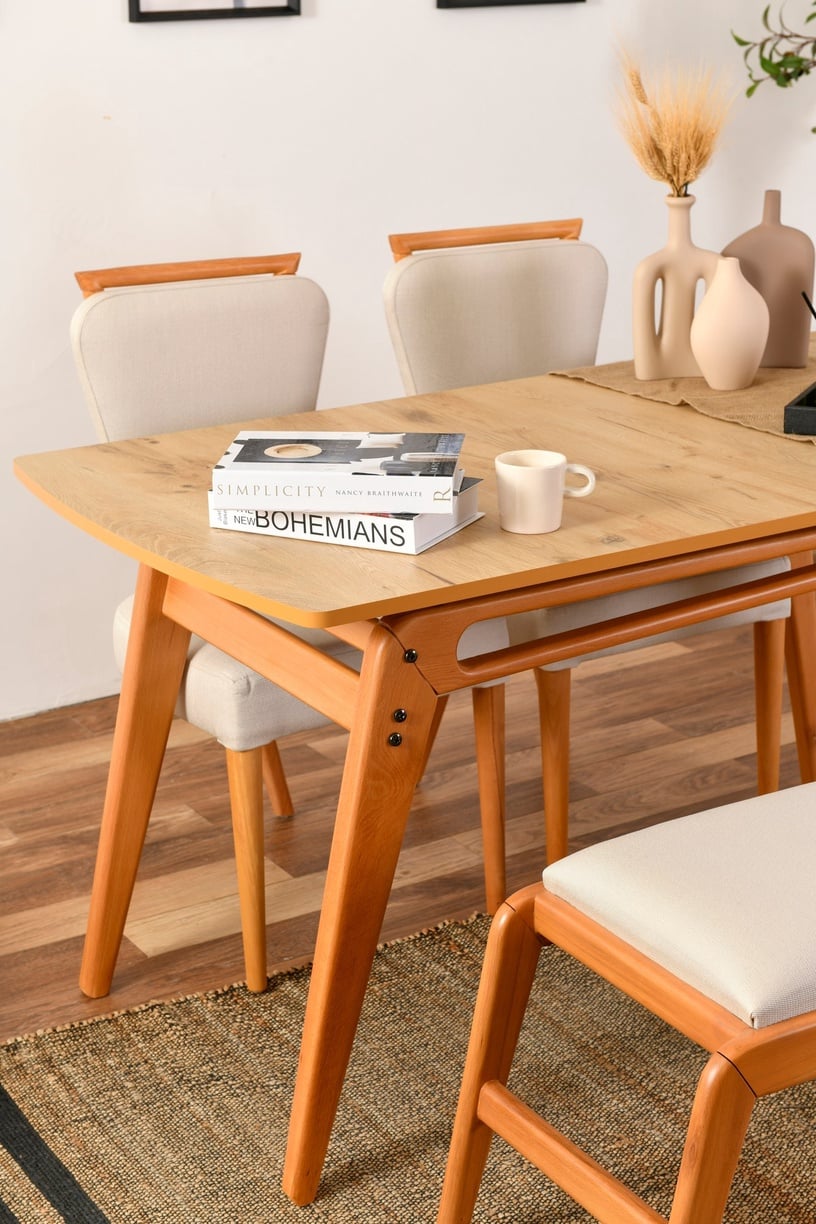 Ēdamistabas komplekts Kalune Design Palace 4S-1B, krēmkrāsas/ozols