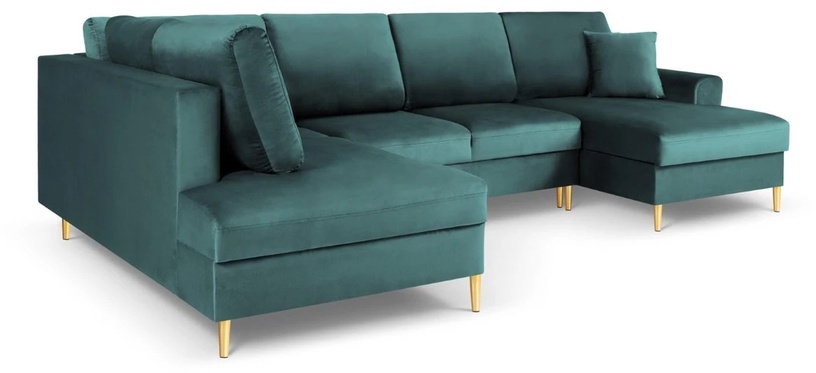 Диван-кровать Micadoni Home Moghan Velvet Panoramic, зеленый, левый, 313 x 194 см x 88 см