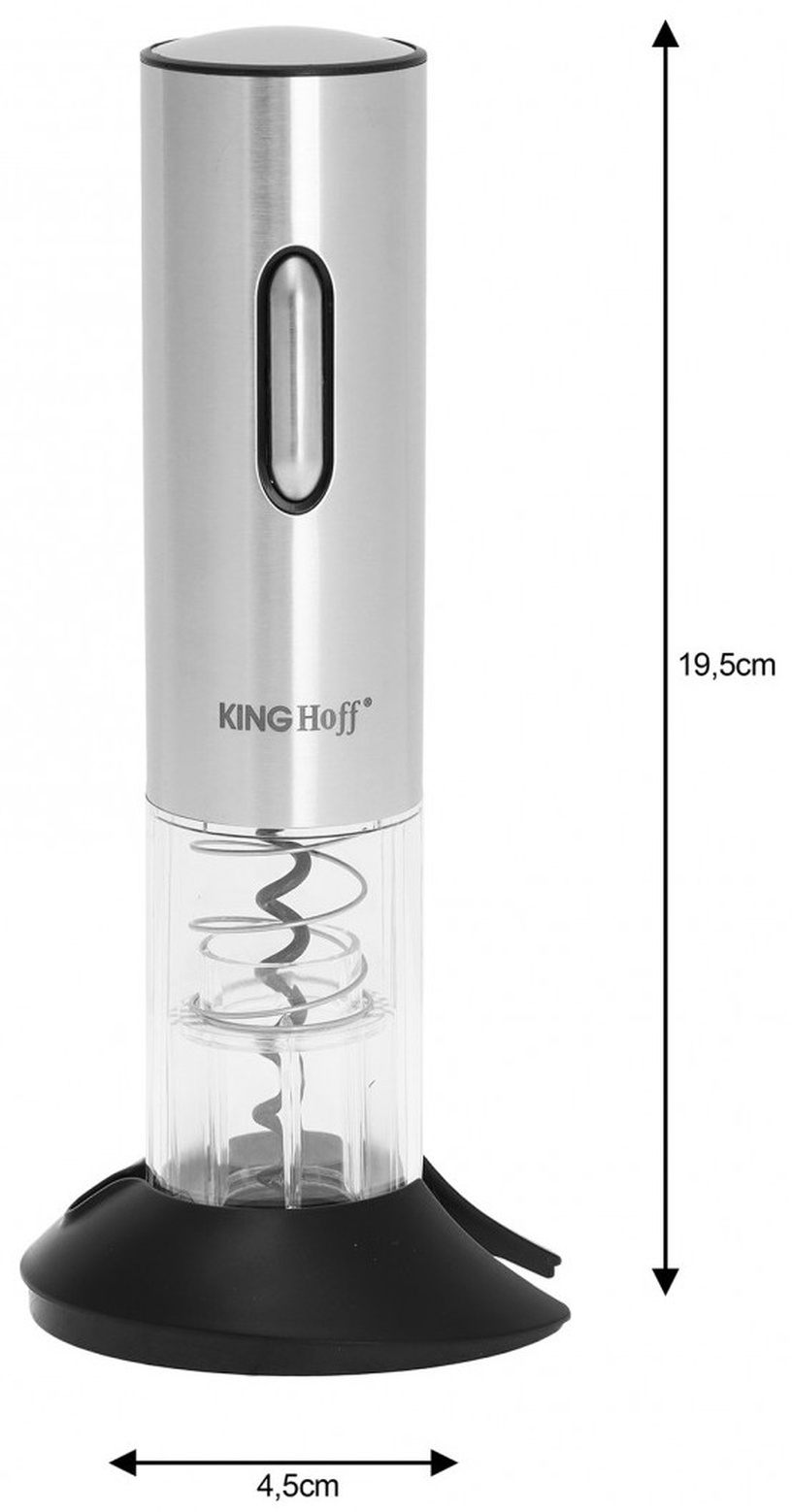 Электрический штопор King Hoff KH-1589, 195 мм, 45 мм, нержавеющая сталь