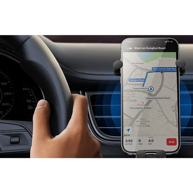 Auto telefona turētājs Baseus su 15W krovimu, melna