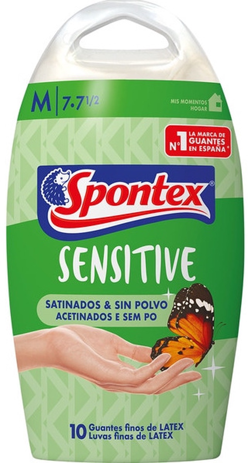 Cimdi vienreizēji Spontex Latex Sensitive Gloves, caurspīdīga, M, 10 gab.