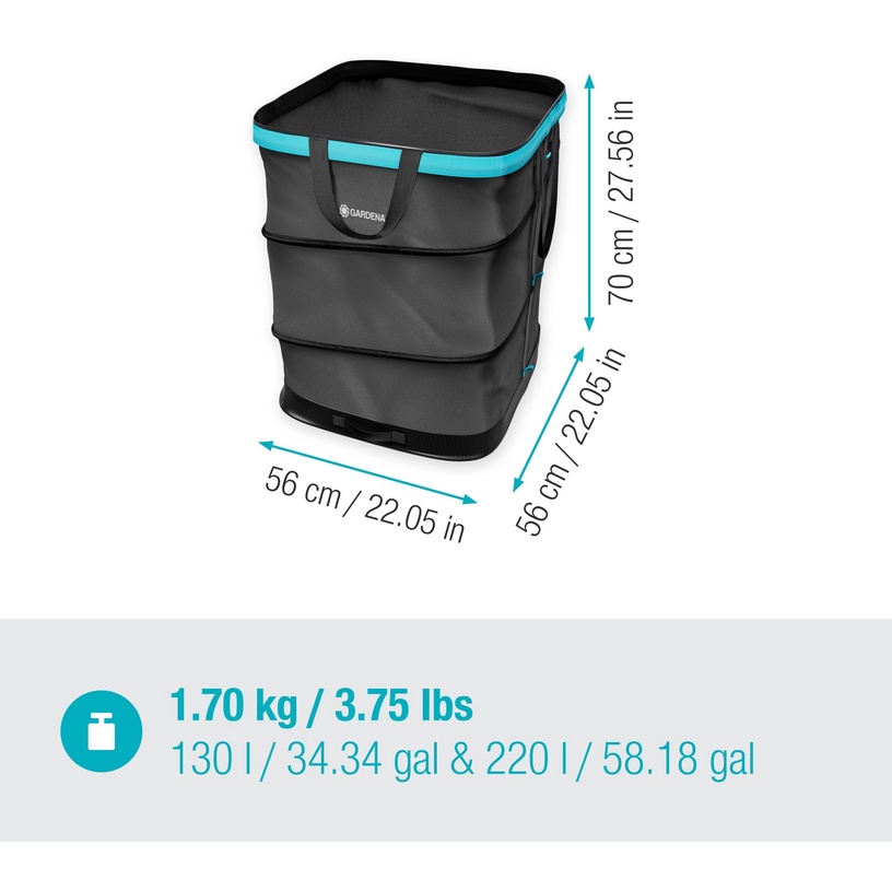 Aia kott, prügikott Gardena Pop Up 11716-20, 70 cm x 56 cm, 220 l
