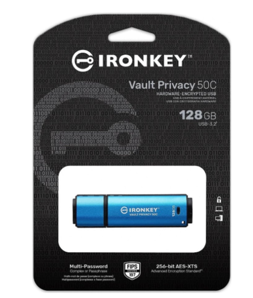 USB zibatmiņa Kingston IronKey Vault Privacy 50, zila, 128 GB