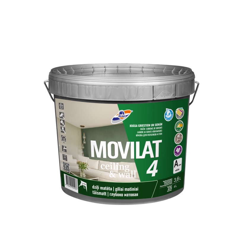 Dispersioonvärv Rilak Movilat 4, valge, 3.6 l