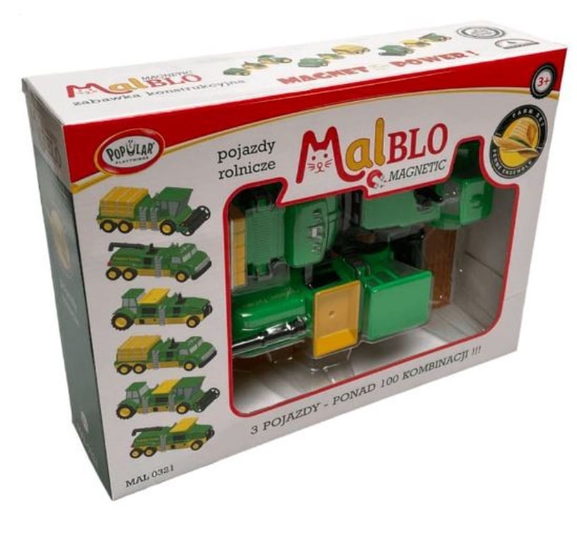 Transporta rotaļlietu komplekts Malik Magnetic MalBlo 0321, dzeltena/zaļa